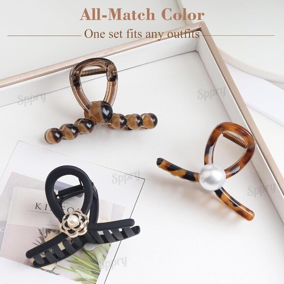 Pearl Hair Claw Clips Set of 3 for Women Thin Hair Elegant Stylish Comfortable